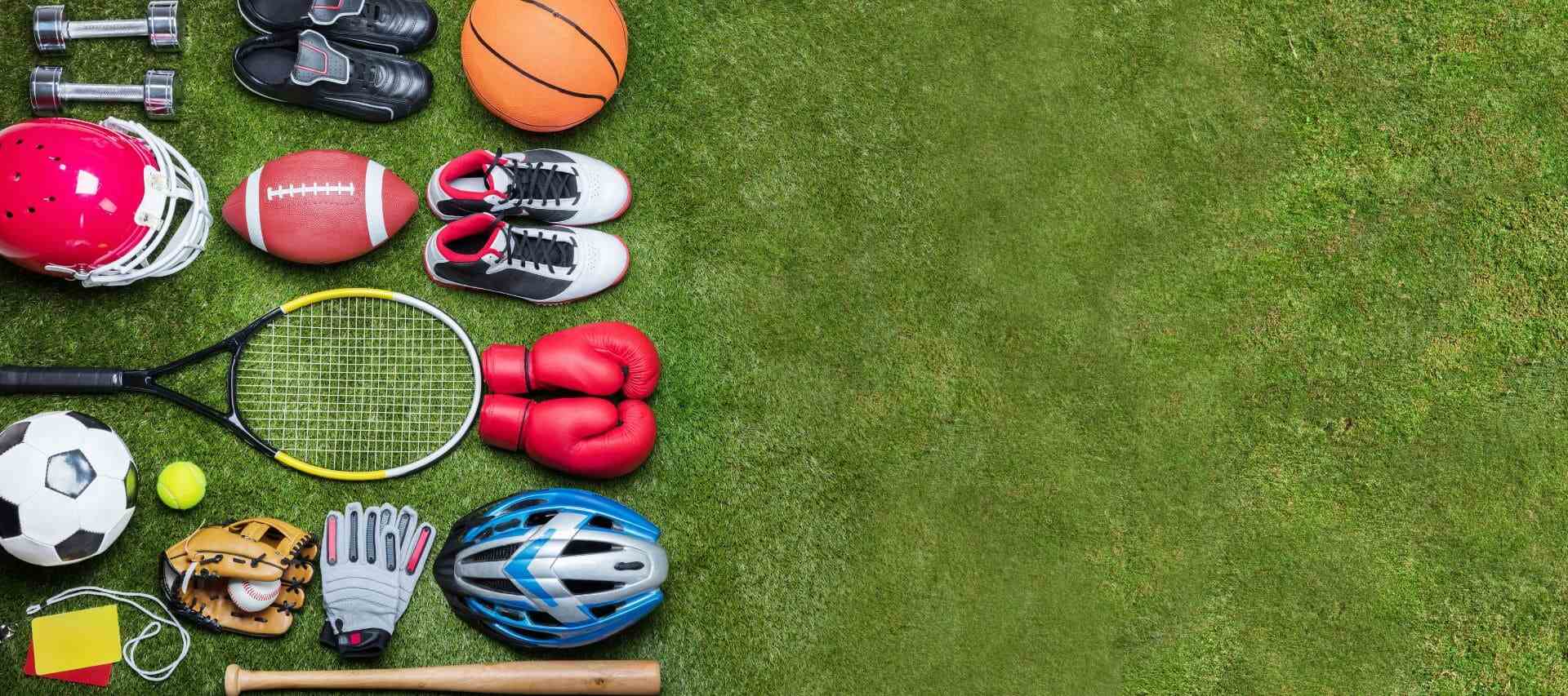 equipment for different sports: soccer, basketball, rugby, tennis, cycling, etc.